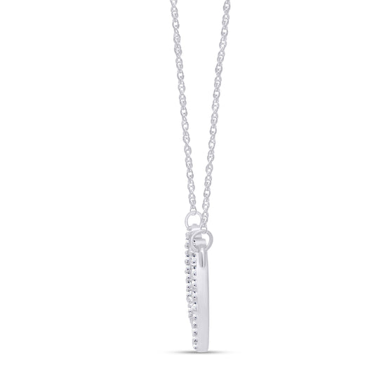 1/8 Carat Round White Natural Diamond Open Interlocking Hearts Pendant Necklace In 925 Sterling Silver