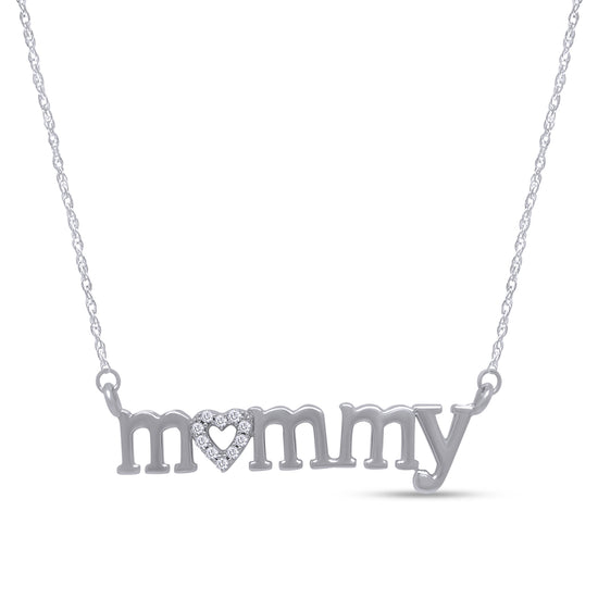 Round Cut Natural Diamond Mommy Heart Pendant Necklace For Women In 925 Sterling Silver Jewelry For Mother's day