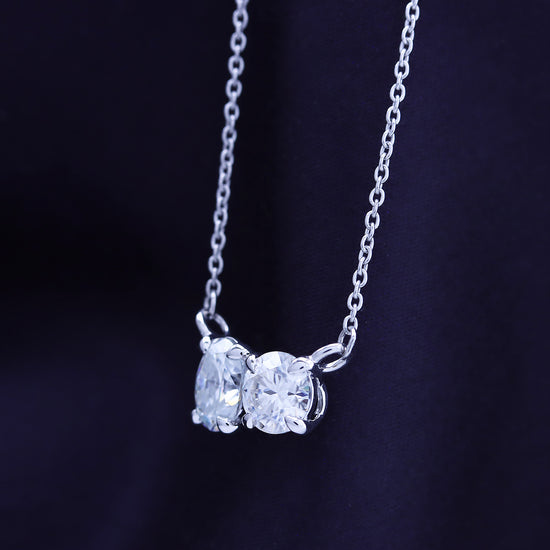 1.50 Carat Oval & Round Cut Lab Created Moissanite Diamond Toi Et Moi 2 Stone Pendant Necklace In 925 Sterling Silver