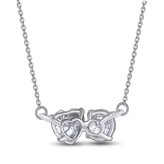 1 3/4 Carat Round & Heart Lab Created Moissanite Diamond Toi Et Moi 2 Stone Pendant Necklace In 925 Sterling Silver