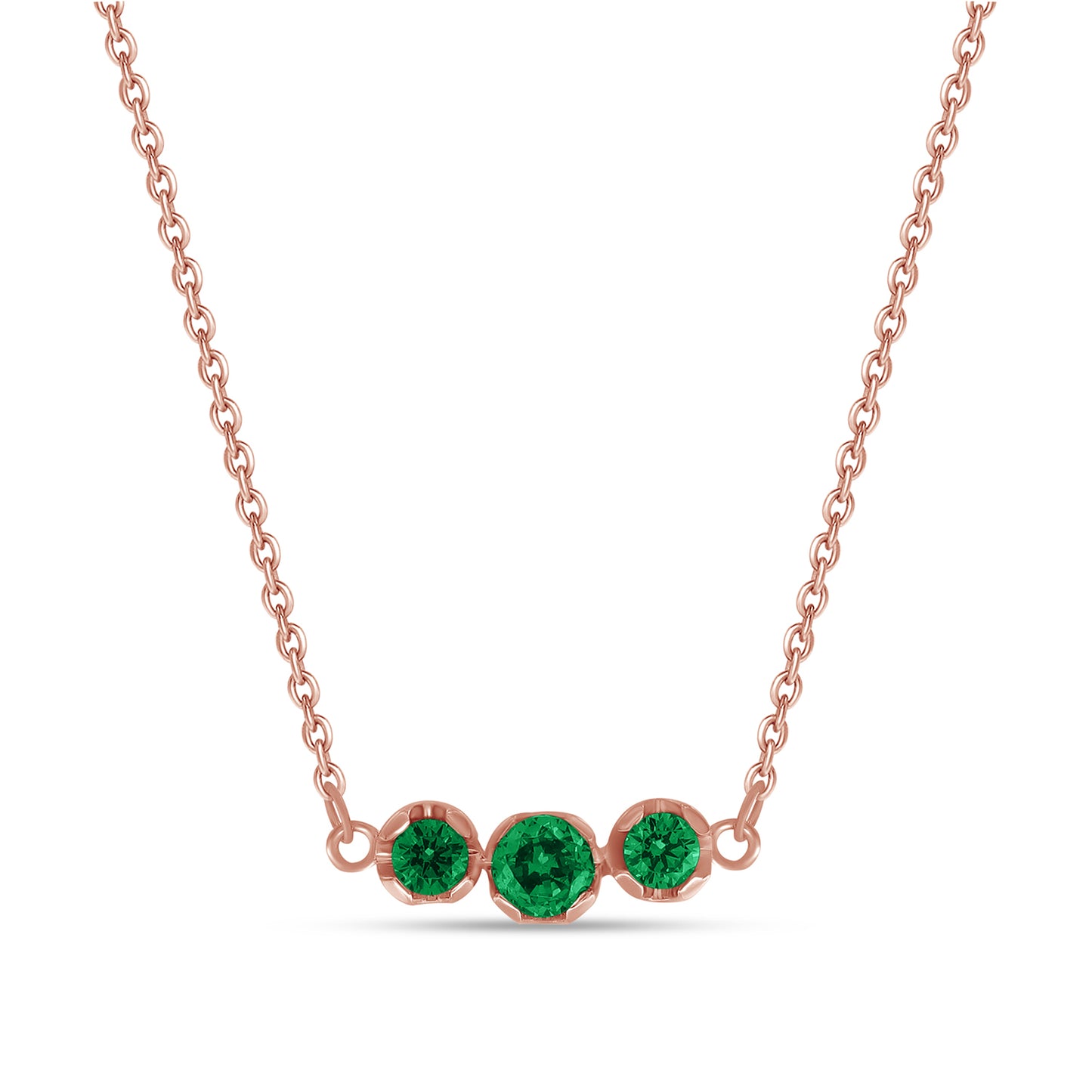 Load image into Gallery viewer, Round Cut Simulated Green Emerald 3-Stone Pendant Necklace For Womens In 10K Or 14K Solid Gold And 925 Sterling Silver
