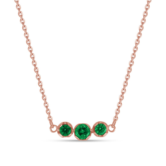 Load image into Gallery viewer, Round Cut Simulated Green Emerald 3-Stone Pendant Necklace For Womens In 10K Or 14K Solid Gold And 925 Sterling Silver
