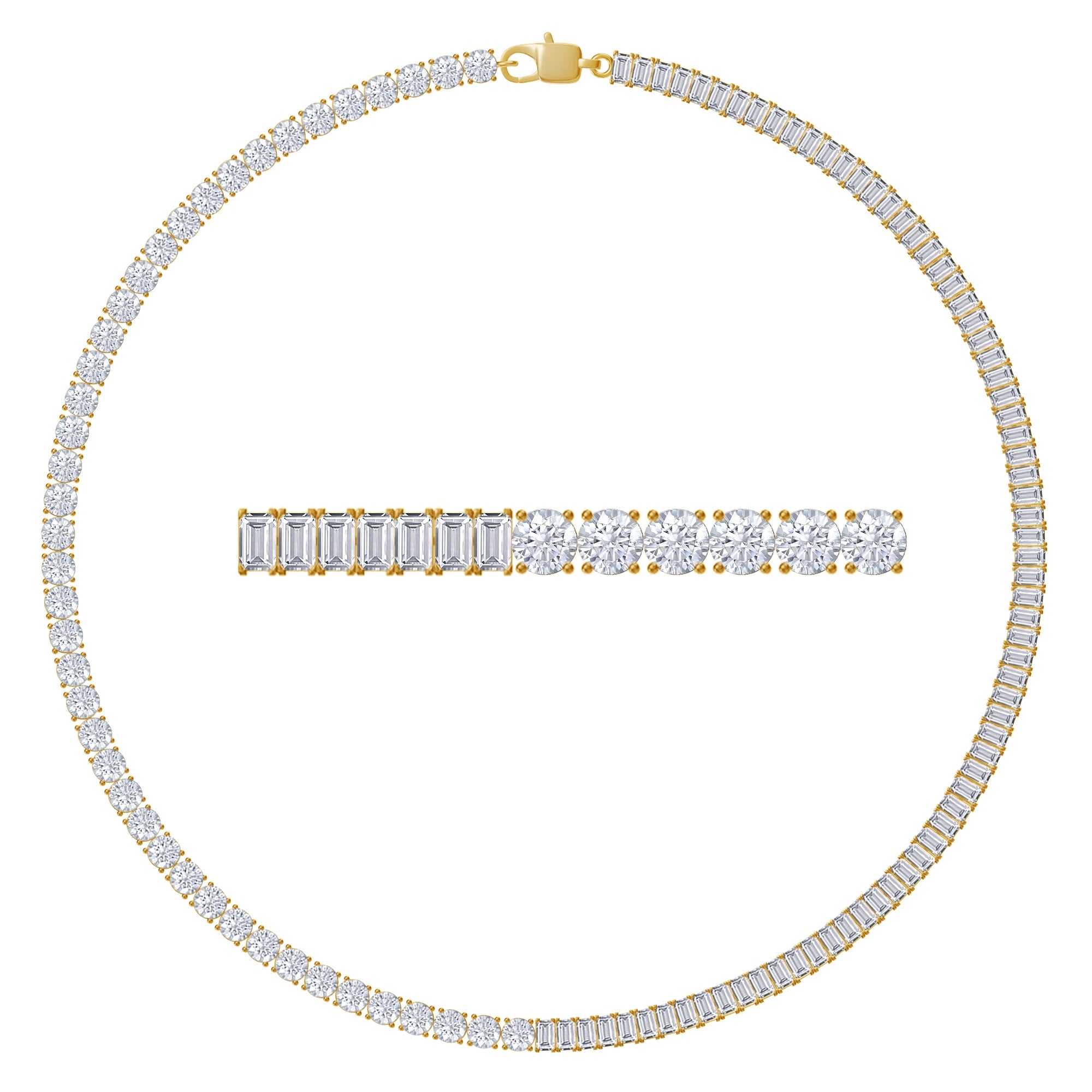 Half & Half Round And Baguette Shape White Cubic Zirconia Tennis Chain Necklace