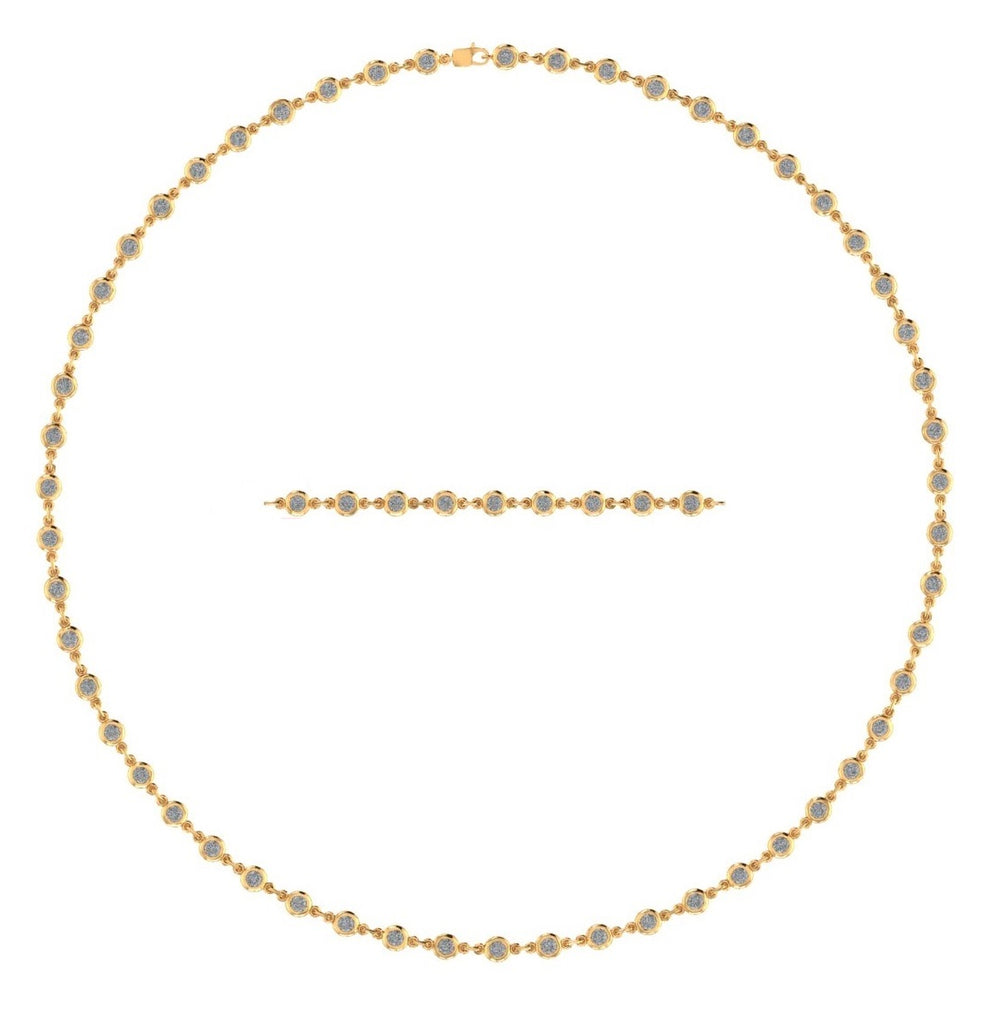 3 1/4 Carat Round Shape Moissanite Diamond Lab Created 3.6MM Width Bezel Set Link Chain Necklace For Women In 10K Or 14K Solid Gold & 925 Sterling Silver (3.25 Cttw)