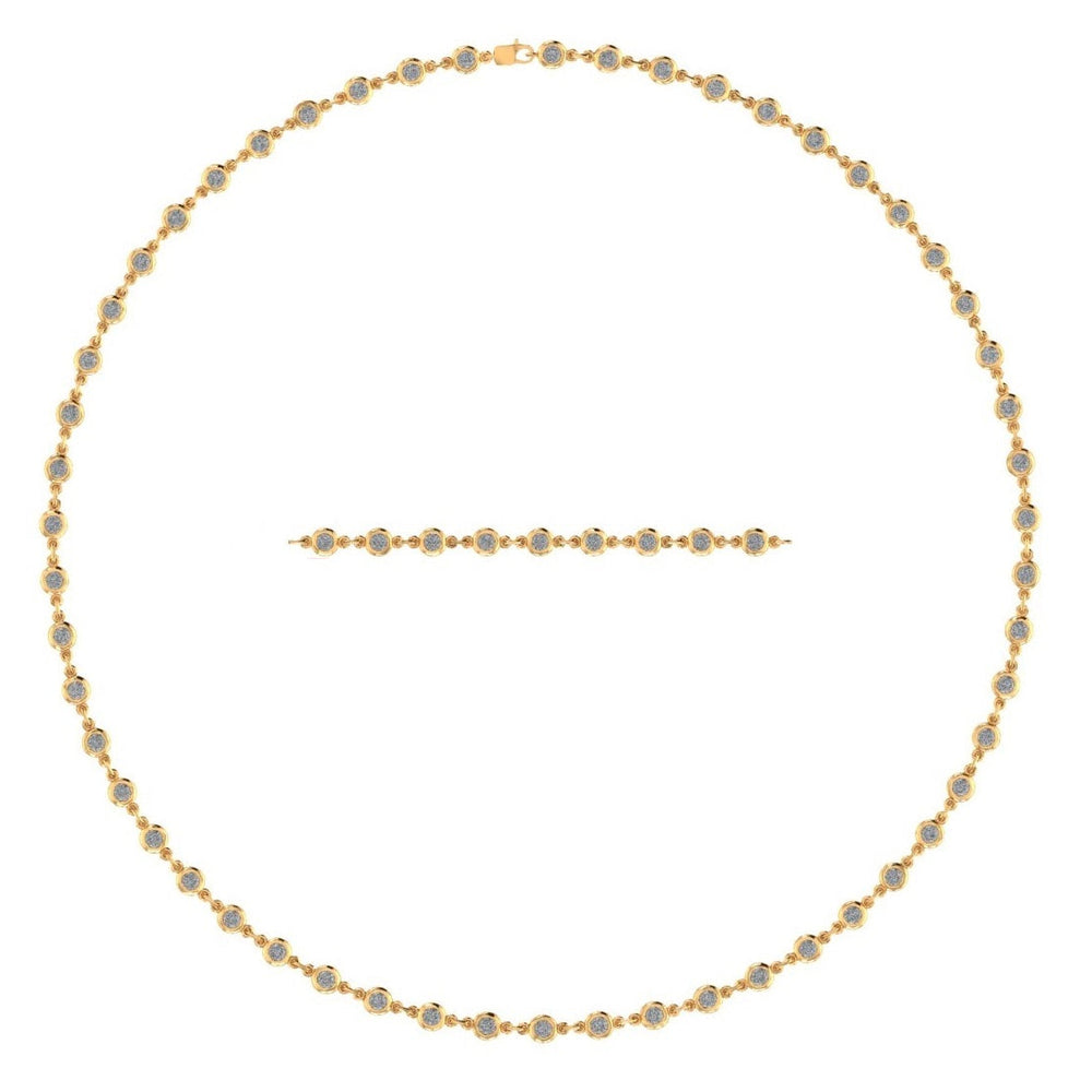 3 3/4 Carat Round Shape Moissanite Diamond Lab Created 3.80MM Width Bezel Set Link Chain Necklace For Women In 10K Or 14K Solid Gold & 925 Sterling Silver (3.75 Cttw)