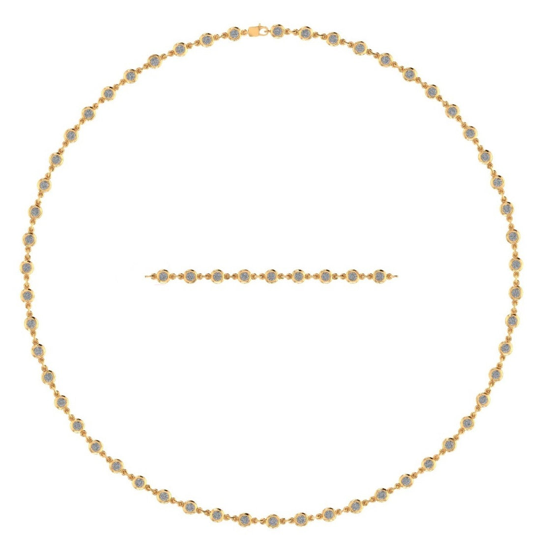 3 3/4 Carat Round Shape Moissanite Diamond Lab Created 3.80MM Width Bezel Set Link Chain Necklace For Women In 10K Or 14K Solid Gold & 925 Sterling Silver (3.75 Cttw)