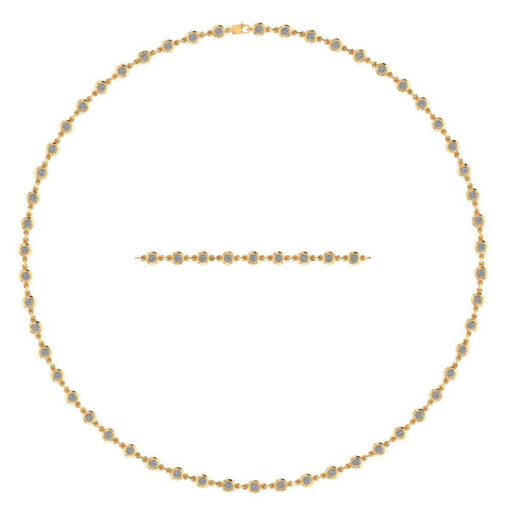 5 1/4 Carat Round Shape Moissanite Diamond Lab Created 4.10MM Width Bezel Set Link Chain Necklace For Women In 10K Or 14K Solid Gold & 925 Sterling Silver (5.25 Cttw)