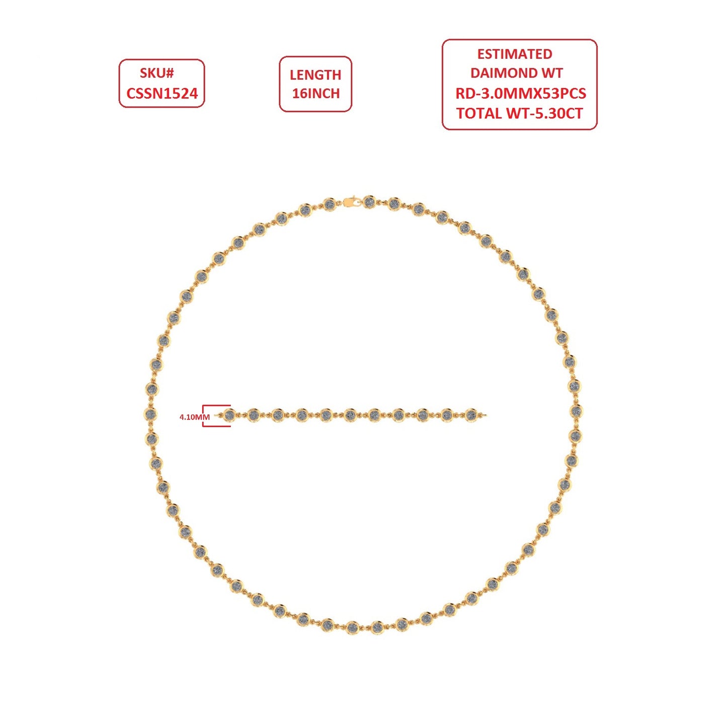 5 1/4 Carat Round Shape Moissanite Diamond Lab Created 4.10MM Width Bezel Set Link Chain Necklace For Women In 10K Or 14K Solid Gold & 925 Sterling Silver (5.25 Cttw)