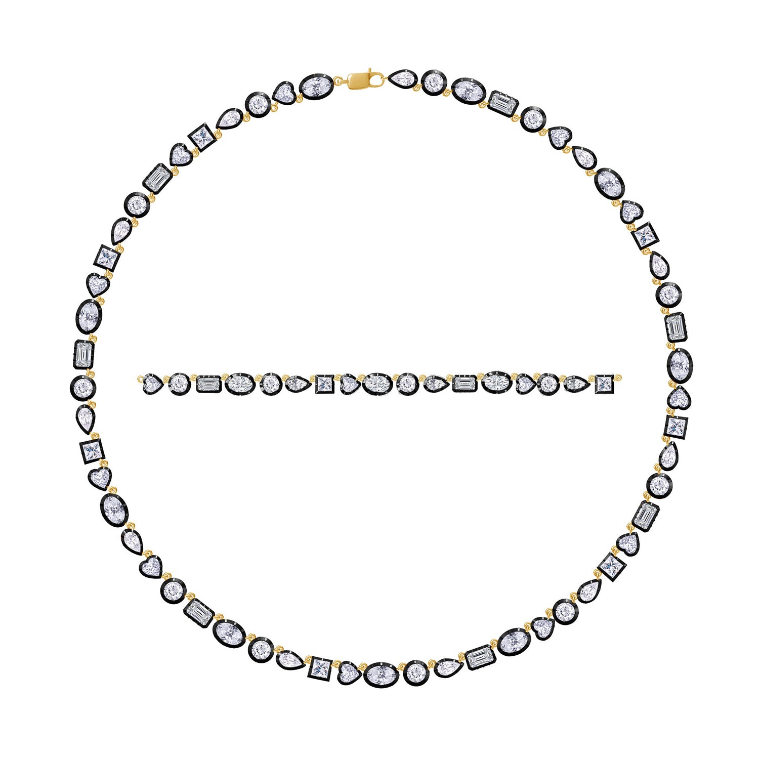 Multi-Shape Two Tone Choker Tennis Necklaces Lab Created Moissanite