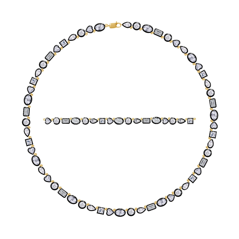 Multi-Shape Tennis Link Chain Necklaces For Women In 925 Sterling Silver 12.60 Carat Lab Created Moissanite Diamond Two Tone Choker Necklace Dainty Jewelry Gifts