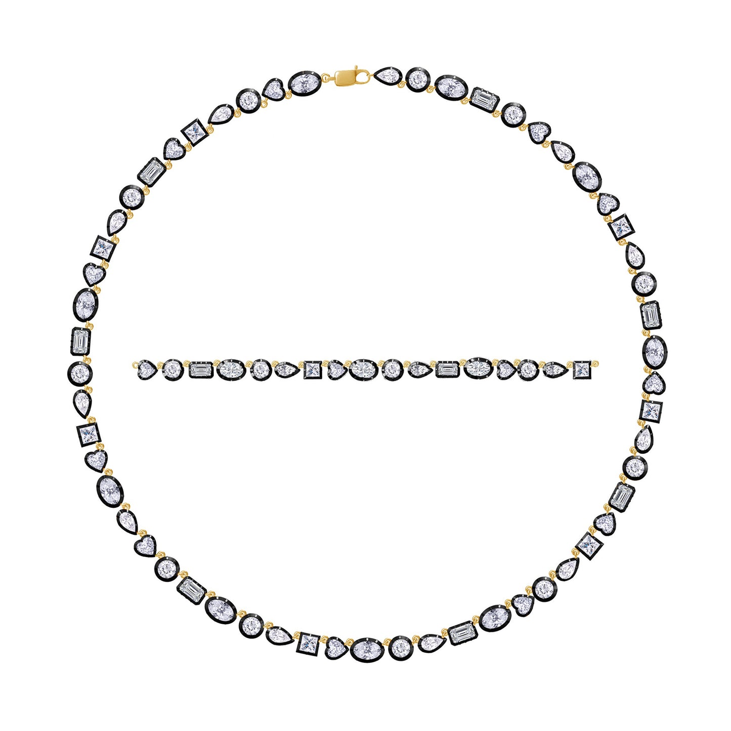 Multi-Shape Tennis Link Chain Necklaces For Women In 10K Solid Gold 12.60 Carat Lab Created Moissanite Diamond Two Tone Choker Necklace Dainty Jewelry Gifts