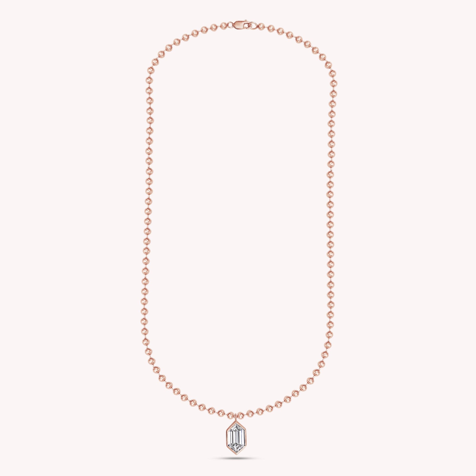 Hexagon Bezel Set 3MM Ball Chain Necklace 2.80 Carat Lab Created Moissanite Solitaire Pendant Necklace