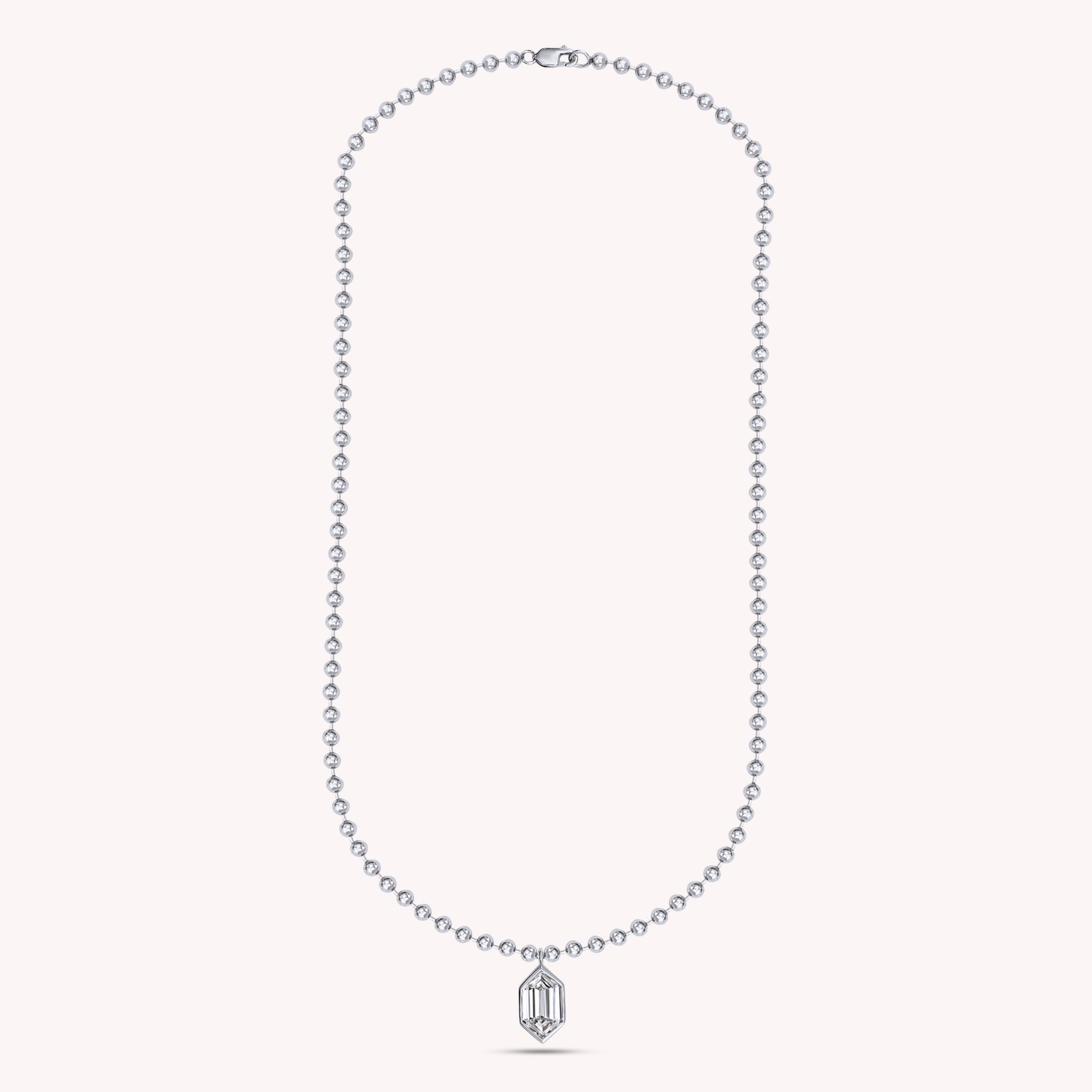 Hexagon Bezel Set 3MM Ball Chain Necklace 2.80 Carat Lab Created Moissanite Solitaire Pendant Necklace