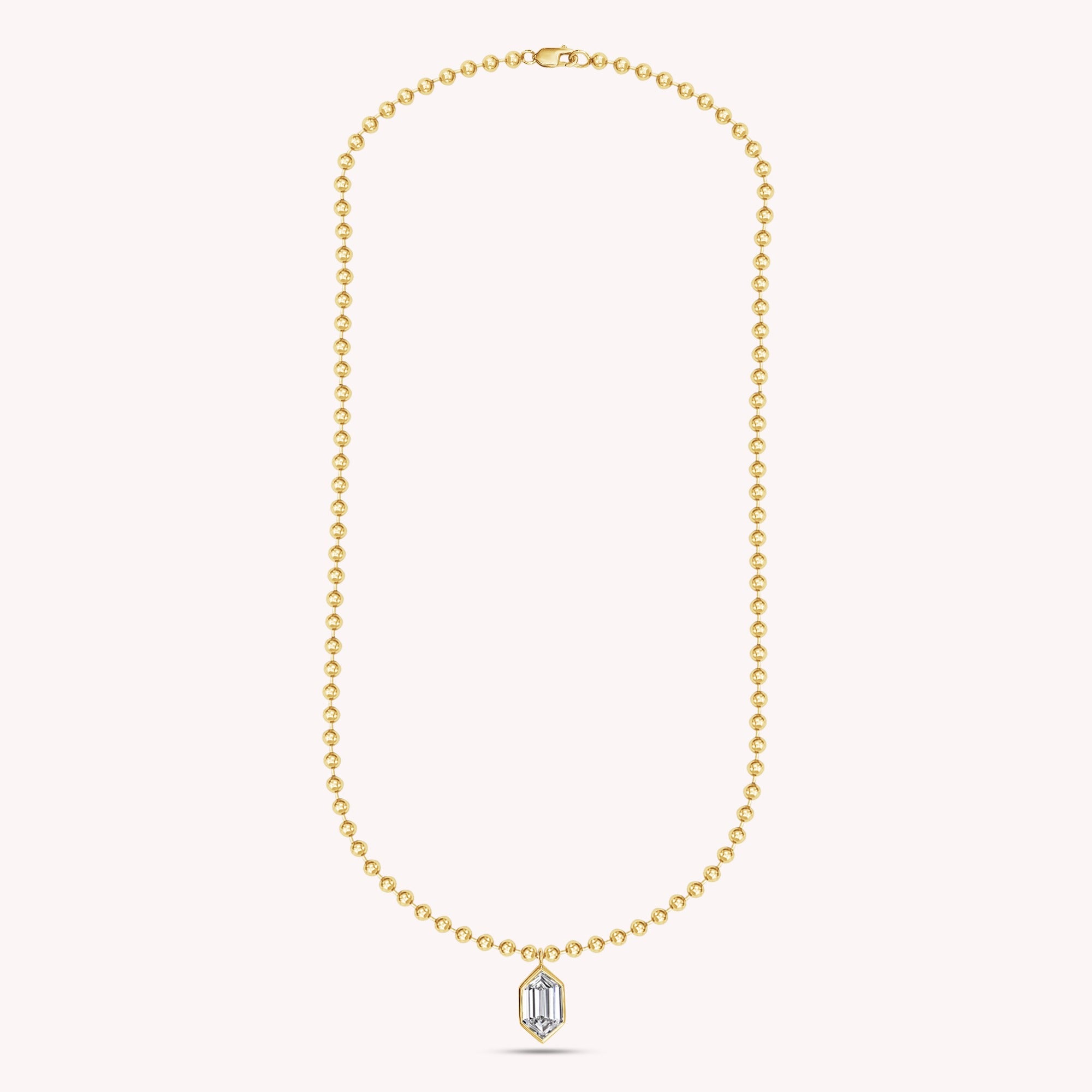 Hexagon Bezel Set 3MM Ball Chain Necklace 2.80 Carat Lab Created Moissanite Solitaire Pendant Necklace