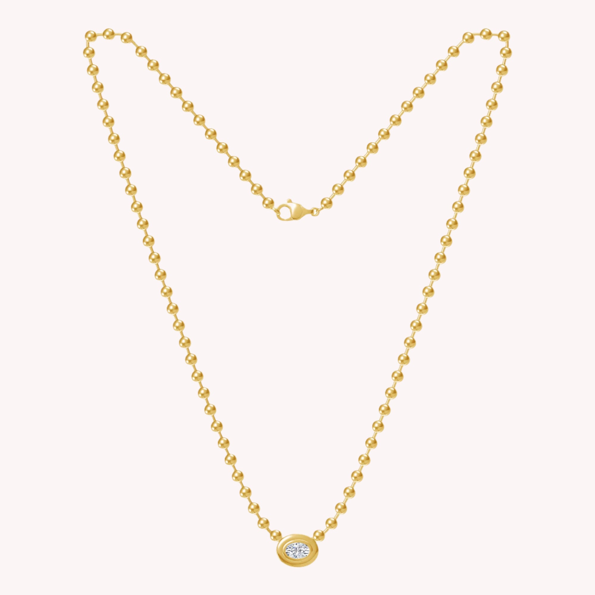 Oval Shape Solitaire Lab Created Moissanite Bead Chain Necklace