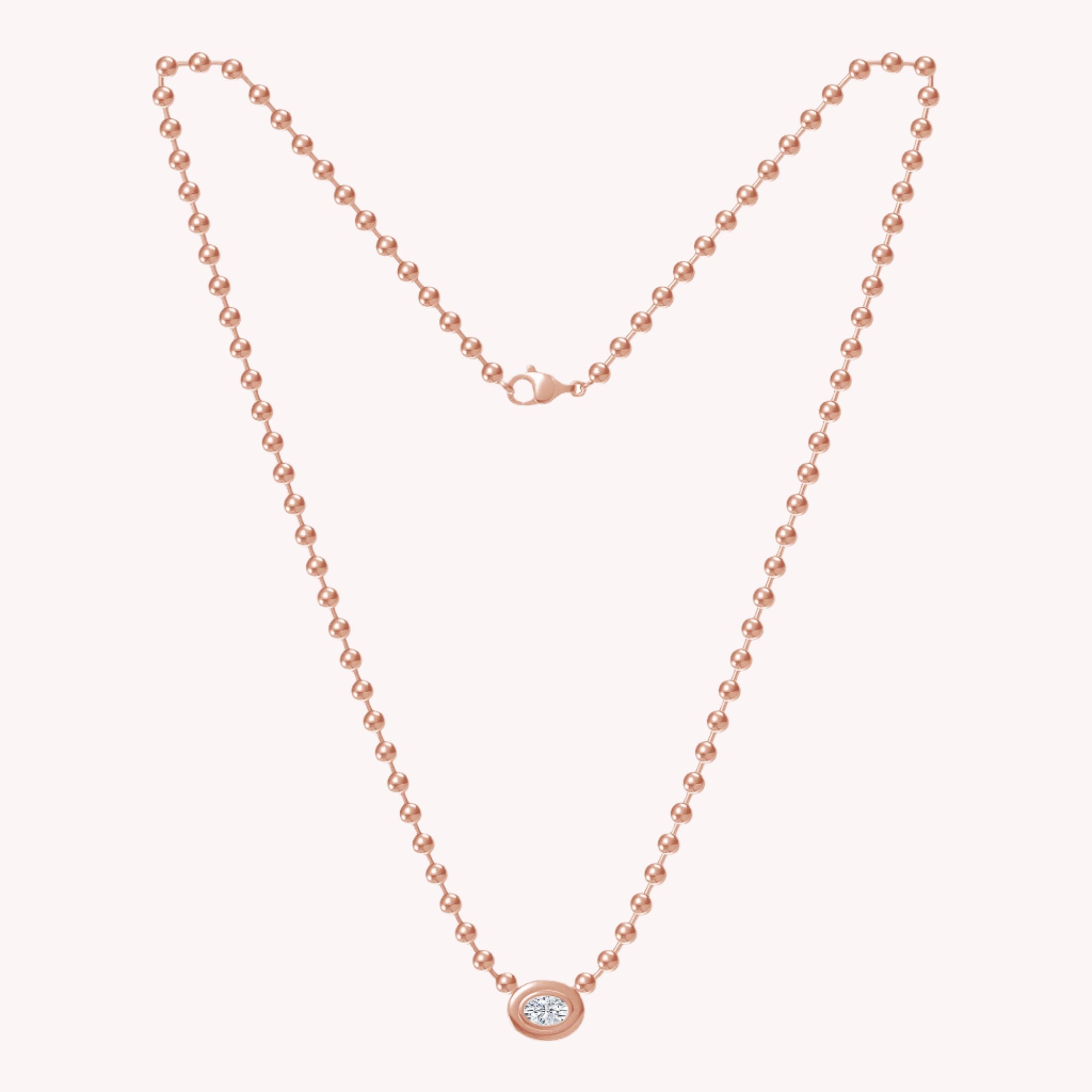 Oval Shape Solitaire Lab Created Moissanite Bead Chain Necklace