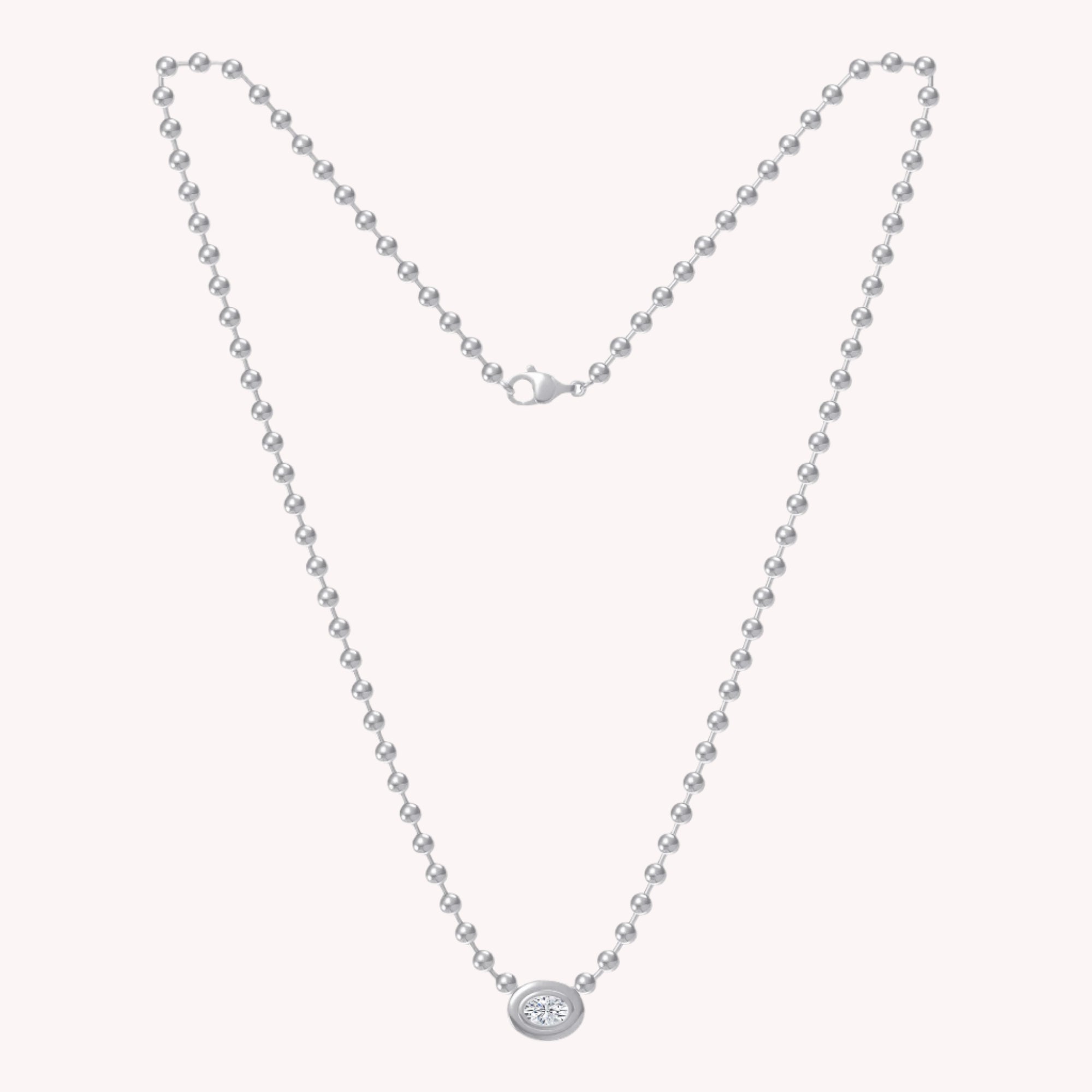 Oval Shape Solitaire Lab Created Moissanite Bead Chain Necklace