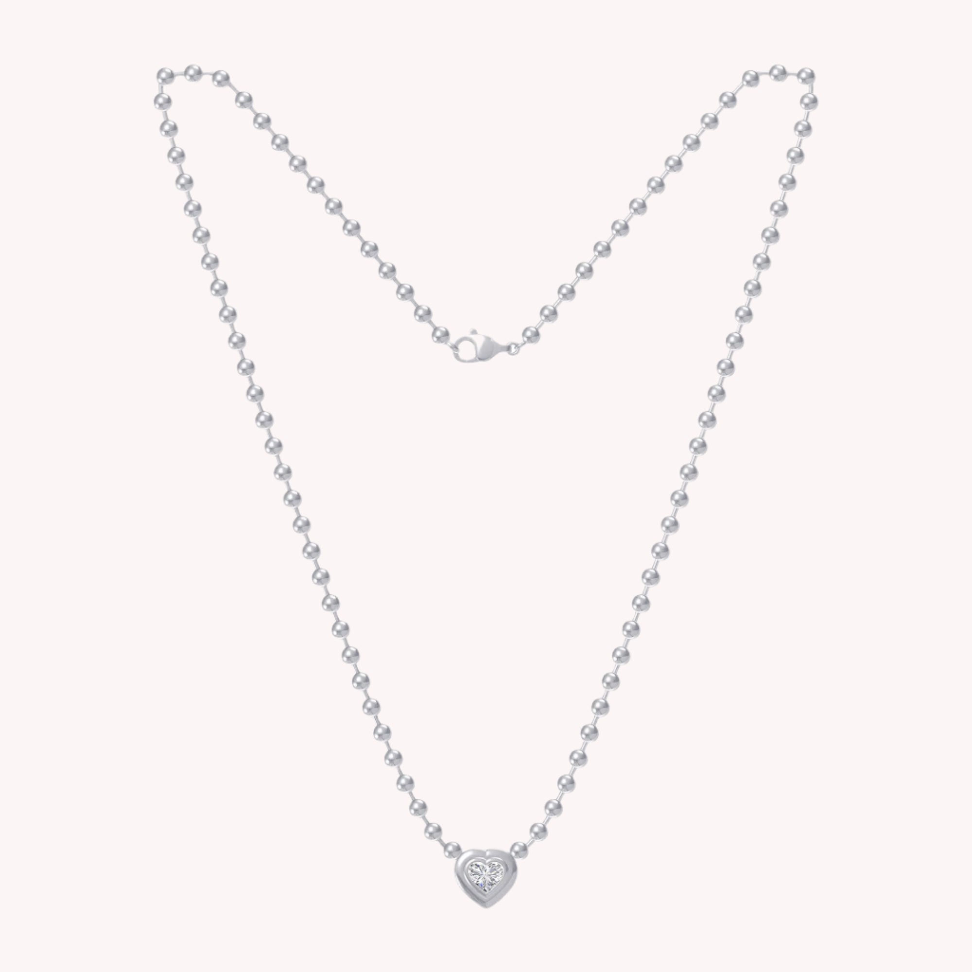 Heart Shape Solitaire Lab Created Moissanite Bead Chain Necklace