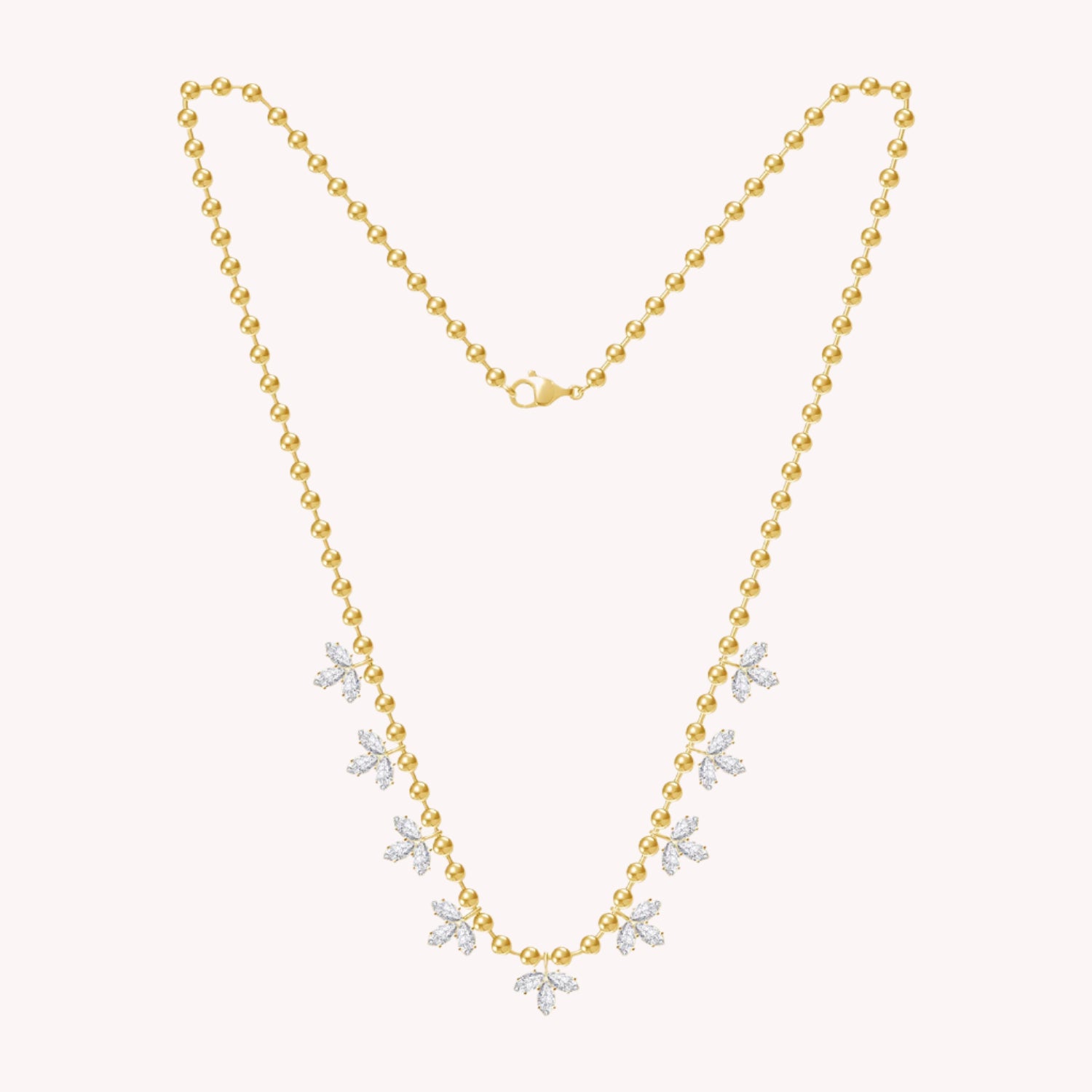 Leaf Dangle Bead Chain Necklace For Women In Moissanite