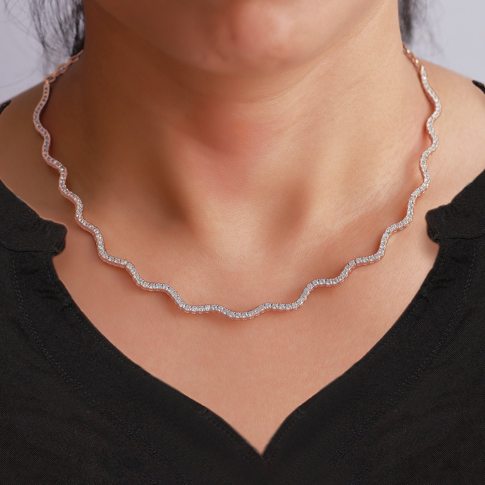 Moissanite Wave Tennis Necklace 16"