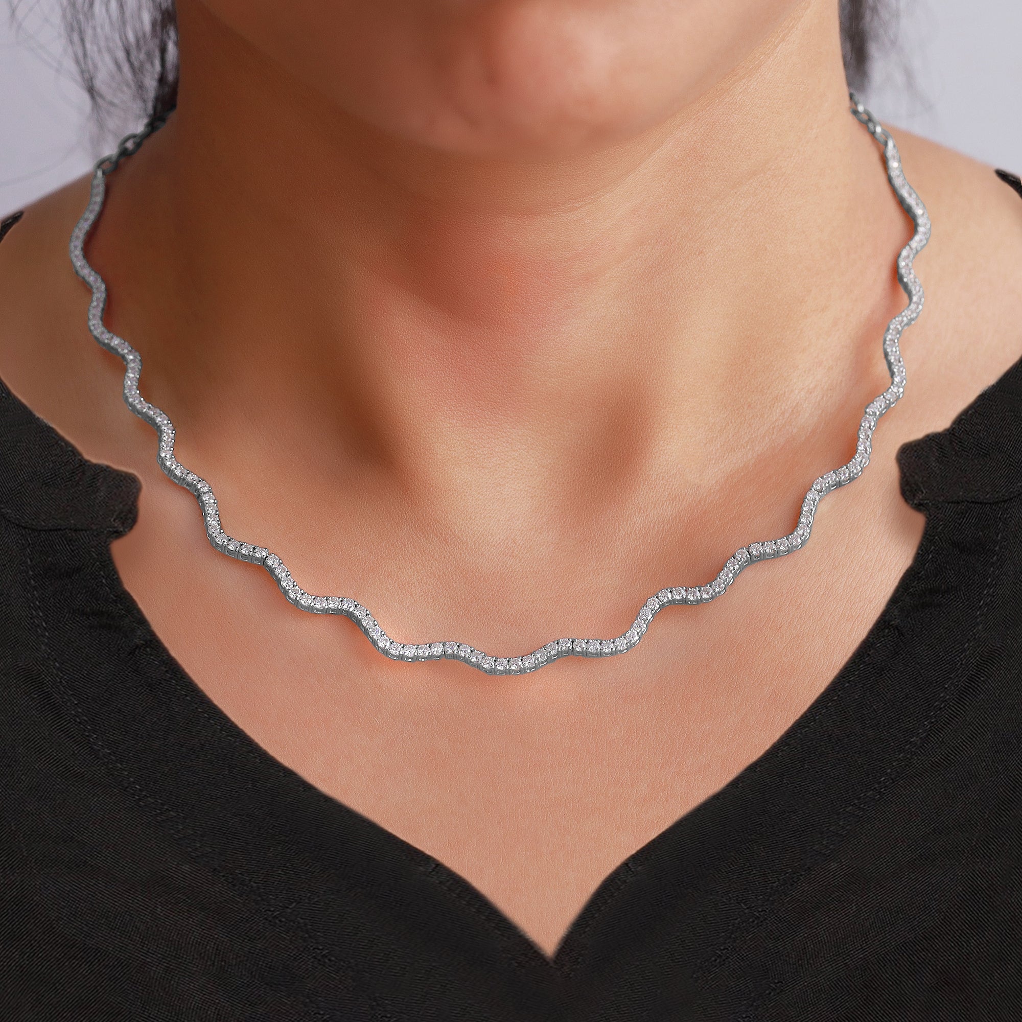 Moissanite Wave Tennis Necklace 16"
