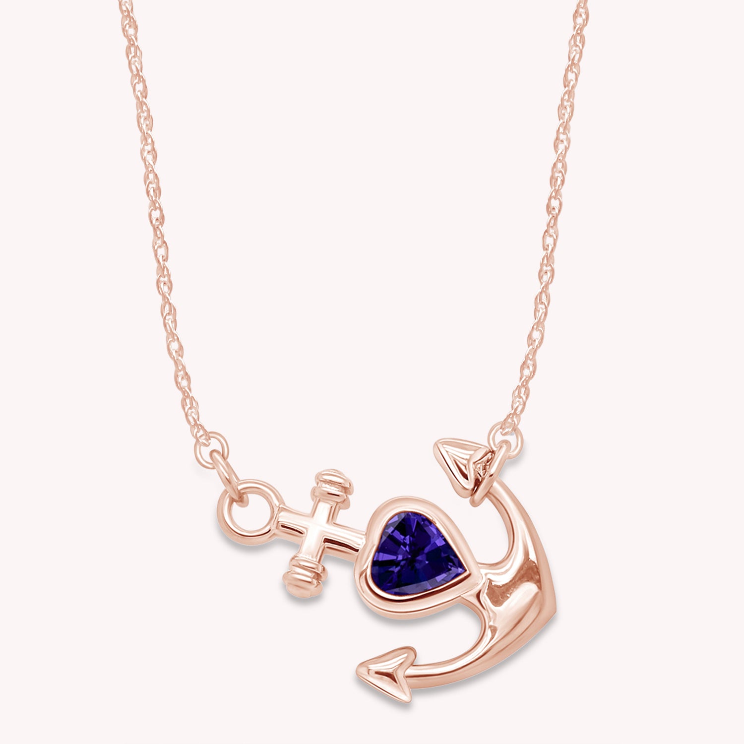 Simulated Birthstone Anchor Pendant Necklace for Women