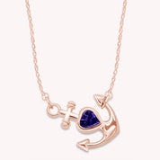 Simulated Birthstone Anchor Pendant Necklace for Women