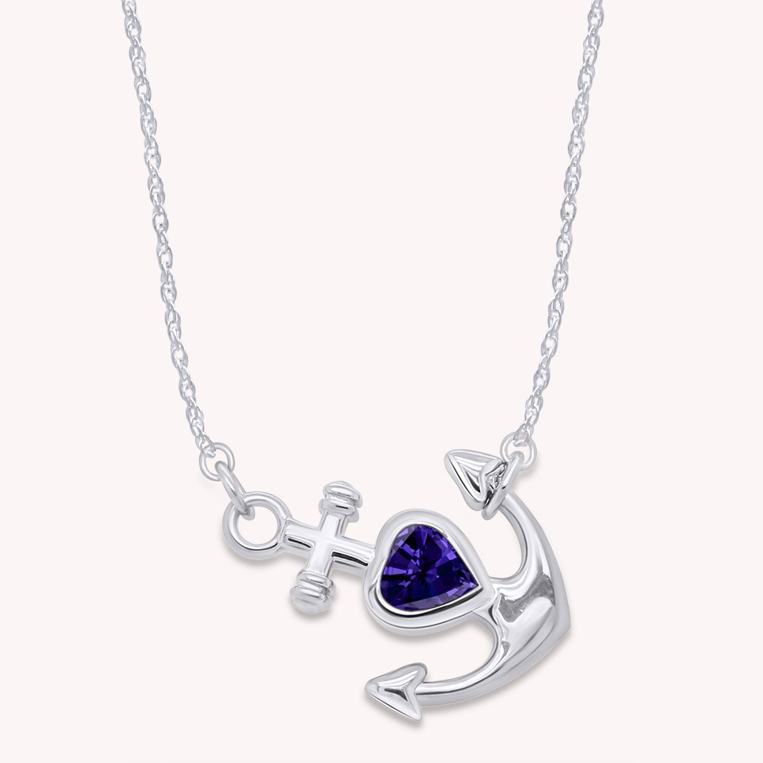 Simulated Birthstone Anchor Pendant Necklace for Women