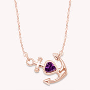 Simulated Birthstone Anchor Pendant Necklace for Women