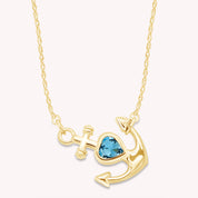 Simulated Birthstone Anchor Pendant Necklace for Women