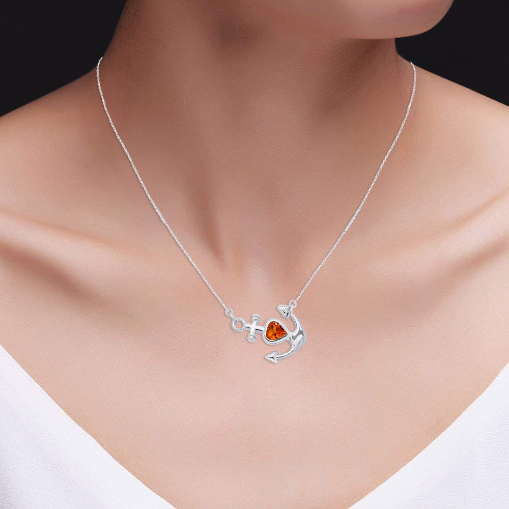 Simulated Birthstone Anchor Pendant Necklace for Women