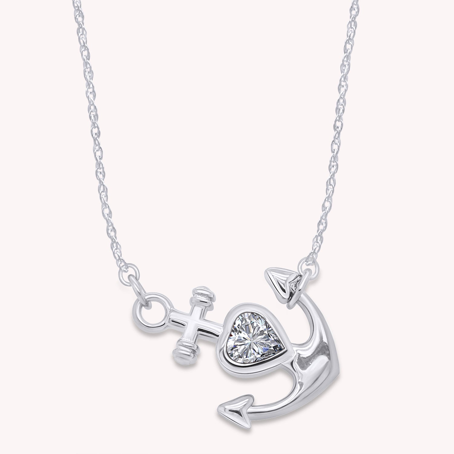 Simulated Birthstone Anchor Pendant Necklace for Women