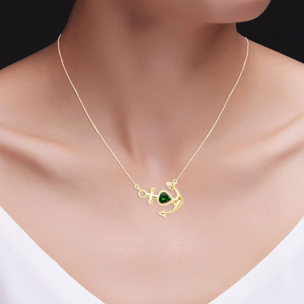 Simulated Birthstone Anchor Pendant Necklace for Women