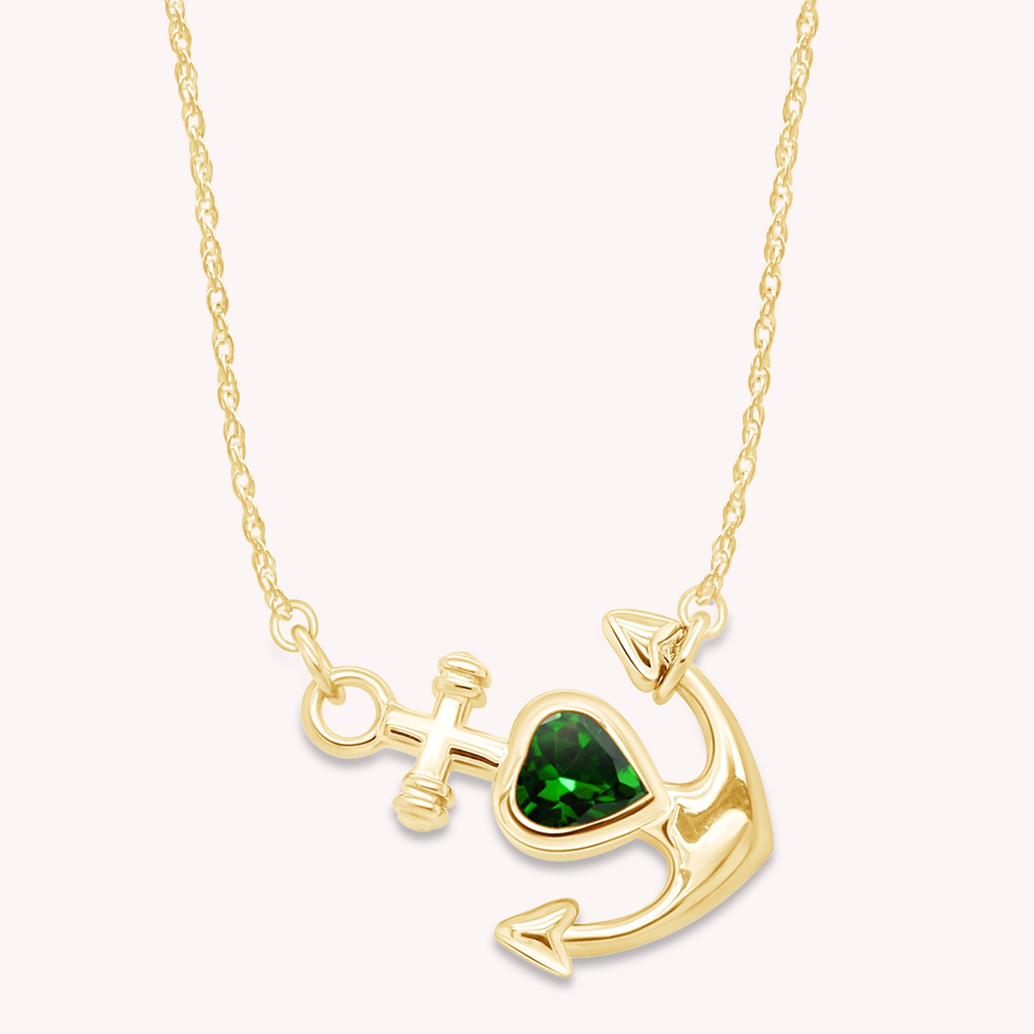 Simulated Birthstone Anchor Pendant Necklace for Women