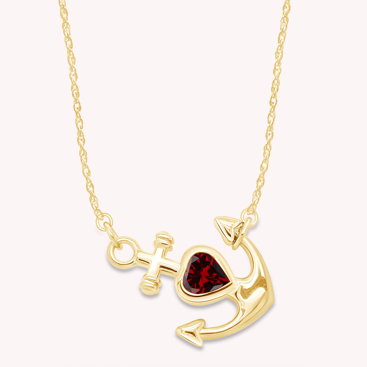 Simulated Birthstone Anchor Pendant Necklace for Women