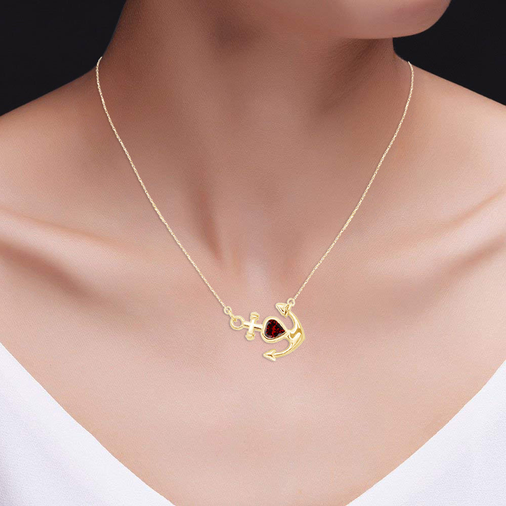 Simulated Birthstone Anchor Pendant Necklace for Women