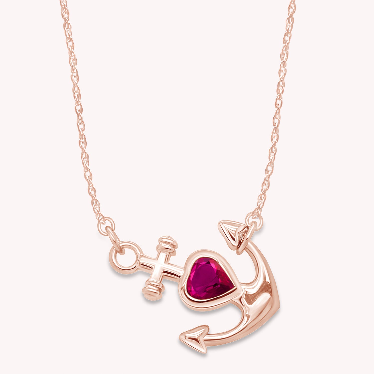 Simulated Birthstone Anchor Pendant Necklace for Women