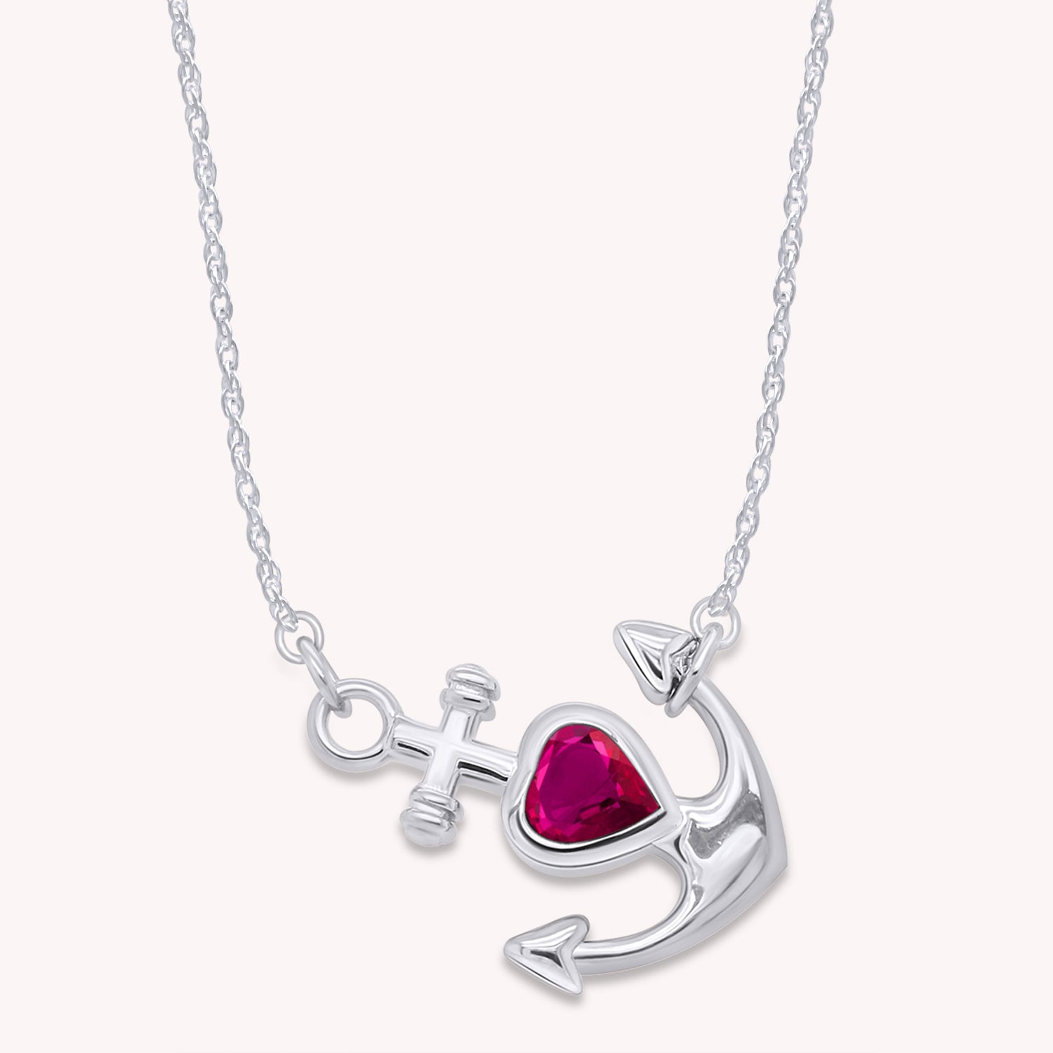Simulated Birthstone Anchor Pendant Necklace for Women