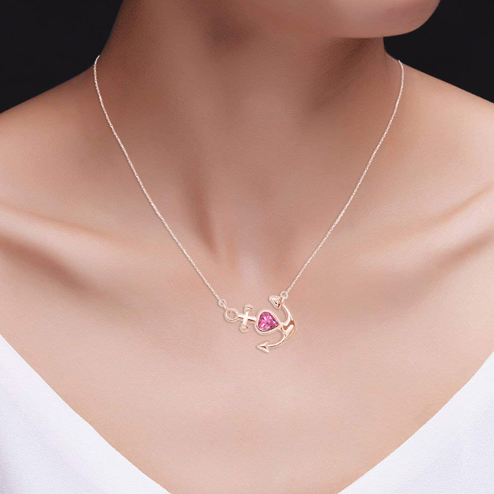 Simulated Birthstone Anchor Pendant Necklace for Women