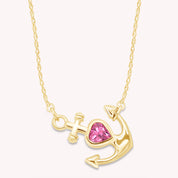 Simulated Birthstone Anchor Pendant Necklace for Women