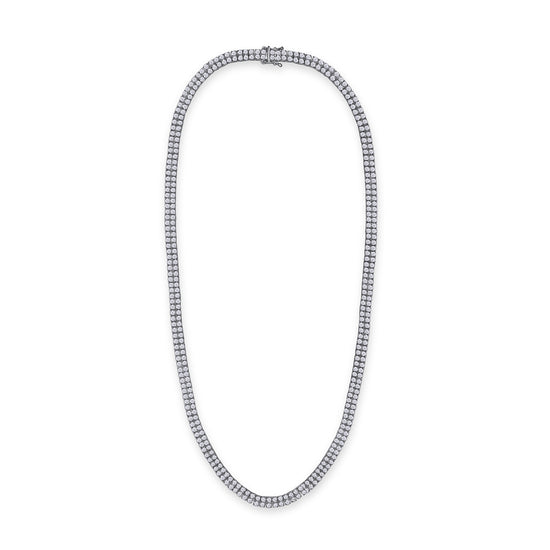 Load image into Gallery viewer, Round Shape 2-Row Tennis Chain For Women White Cubic Zirconia Tennis Necklace 925 Sterling Silver 24 Inches
