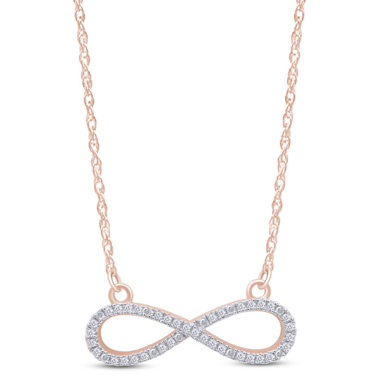 0.10 Carat Round Cut Natural Diamond Sideways Infinity Pendant Necklace In 925 Sterling Silver