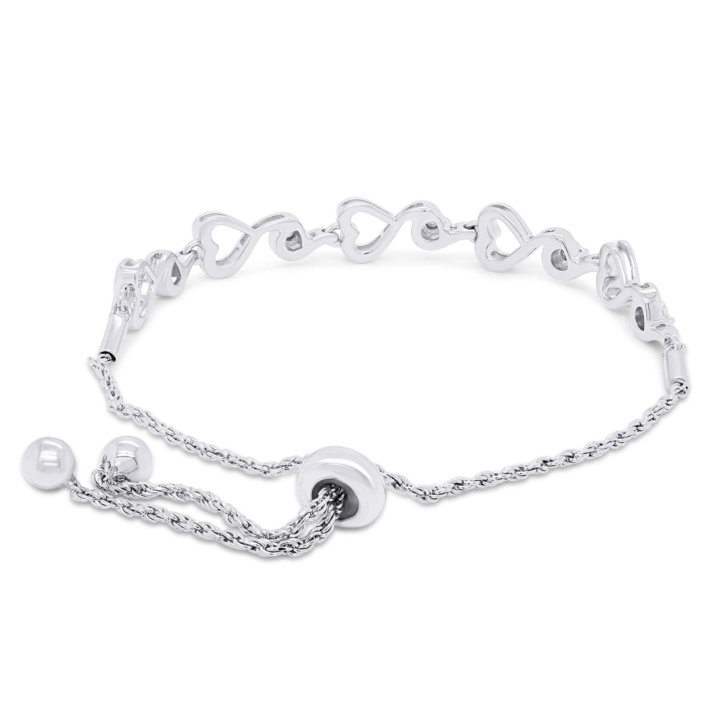 Load image into Gallery viewer, Round Natural White Diamond Accent Heart Bolo Adjustable Bracelet In 925 Sterling Silver
