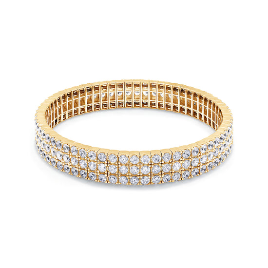 Round Cut IGI Certified Lab Grown Diamond 3MM Width Three Row Stretchable Tennis Bracelet For Women In 10K Or 14K Solid Gold Jewelry