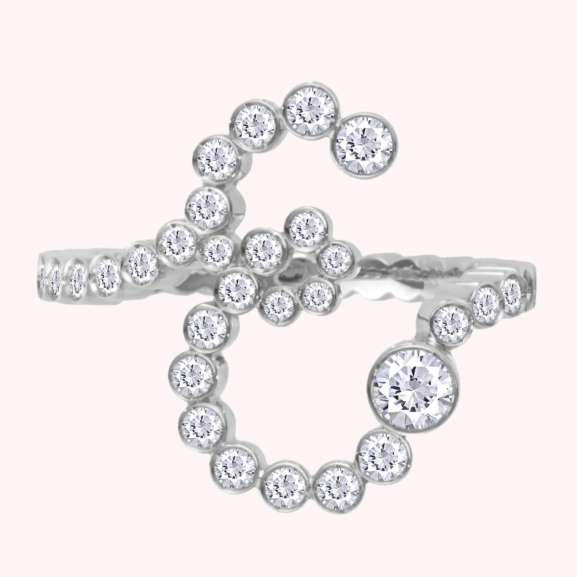 Bubble Round shape Lab Created Moissanite Initial Letter Ring