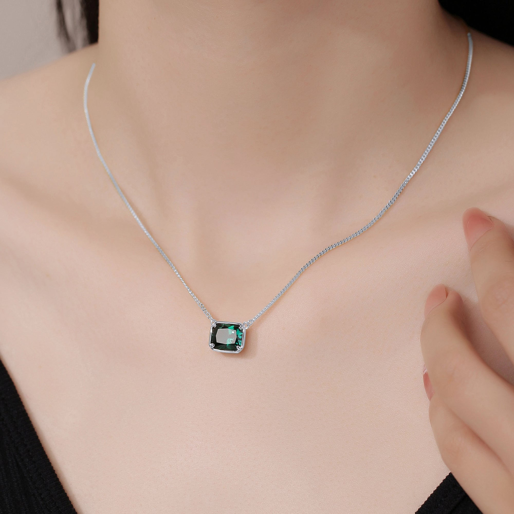 Zia Emerald Solitaire Classic Pendant Necklace