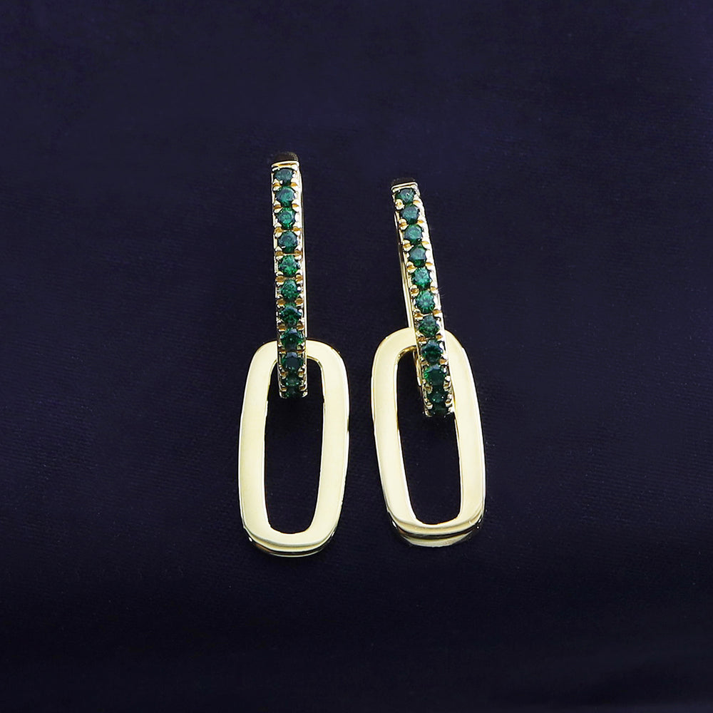 
                      
                        Round Cut Simulated Green Emerald Paperclip Link Chain Earrings For Women In 10K Or 14K Solid Gold And 925 Sterling Silver
                      
                    