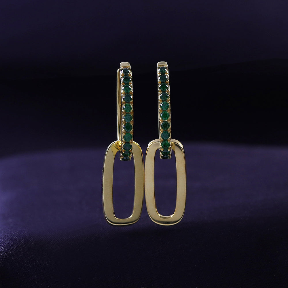 
                      
                        Round Cut Simulated Green Emerald Paperclip Link Chain Earrings For Women In 10K Or 14K Solid Gold And 925 Sterling Silver
                      
                    