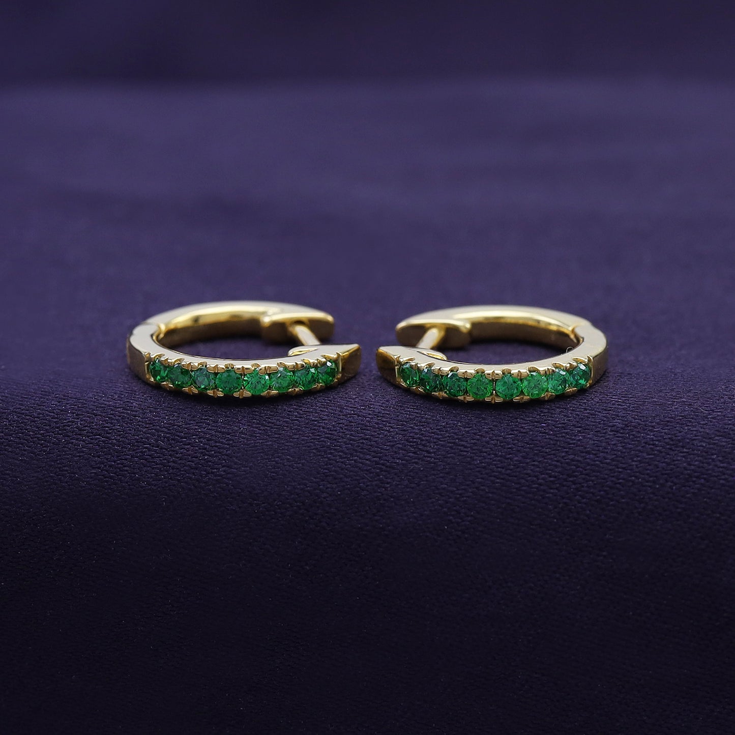 Round Cut Simulated Green Emerald Huggie Hoop Earrings For Womens In 10K Or 14K Solid Gold And 925 Sterling Silver