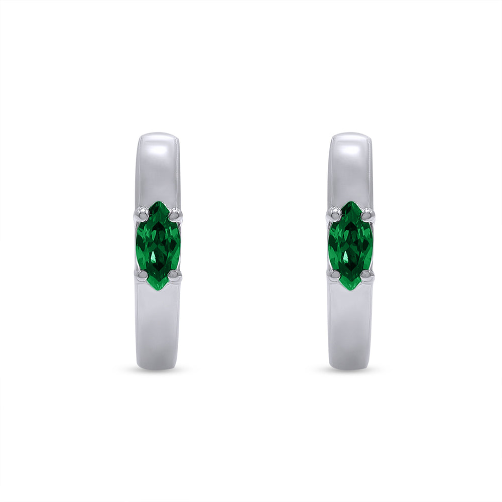 Marquise Cut Simulated Green Emerald Solitaire Huggie Hoop Earrings For Women In 10K Or 14K Solid Gold And 925 Sterling Silver